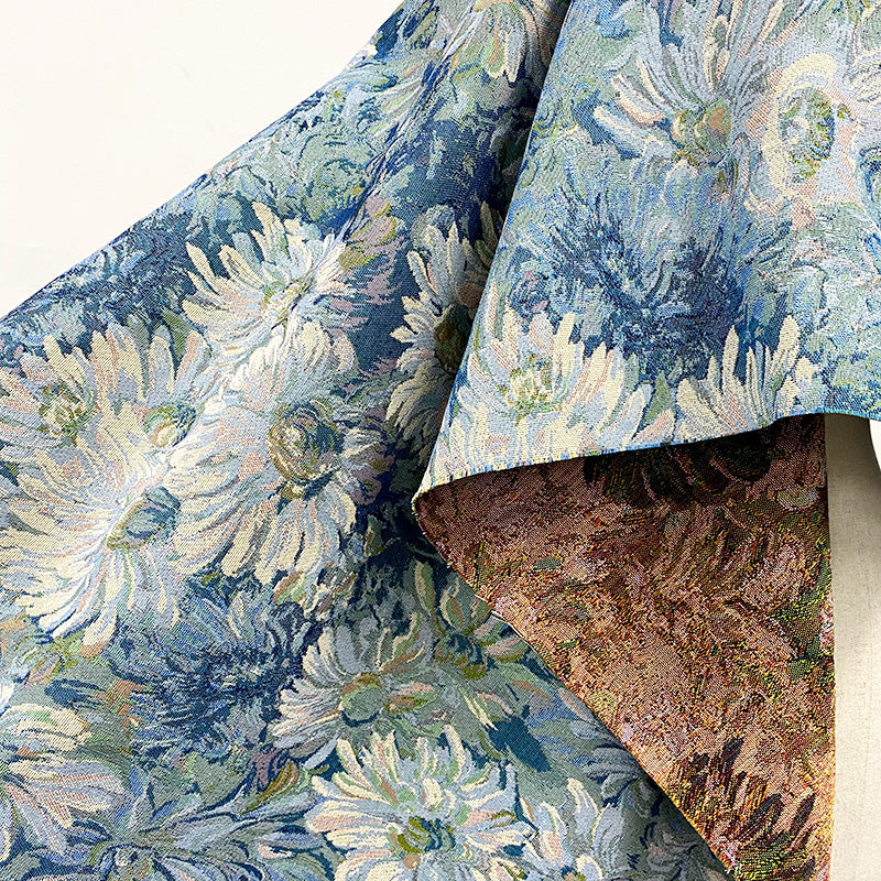 Monet's Painting Garden Oil Painting Wind Sunflower Jacquard Fabric Handmade DIY Bag Skirt Fashion Designer Fabric