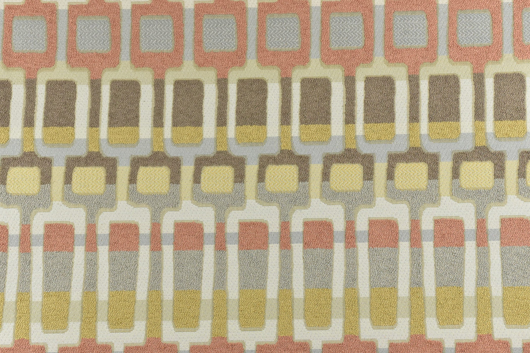 New Rainbow Boucle Jacquard Woven Geometric Upholstery Fabric|Geometric Art Design Fabric In Coral Cream Grey Furnishing Fabric