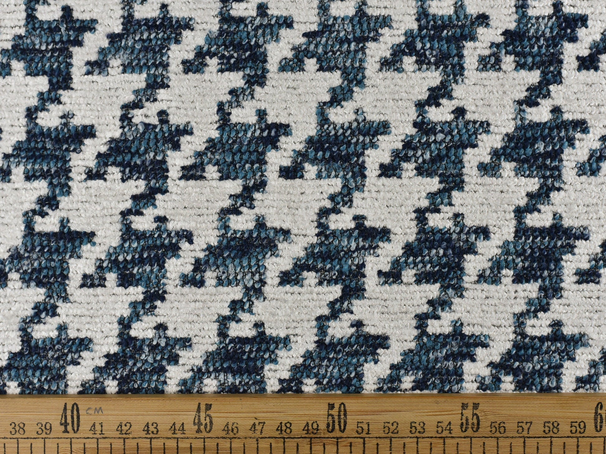 Premium Quality Vintage Woven Large Houndstooth Check Texture Upholstery Fabric By The Yard Dutch Blue