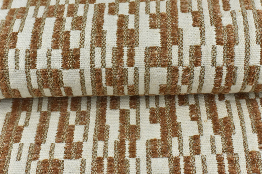 Rust Brown Abstract Geometric Stripe Linen Blend Upholstery Fabric|Extra Heavy Weight Chunky Furniture Upholstery For Chair,Bench,Couch