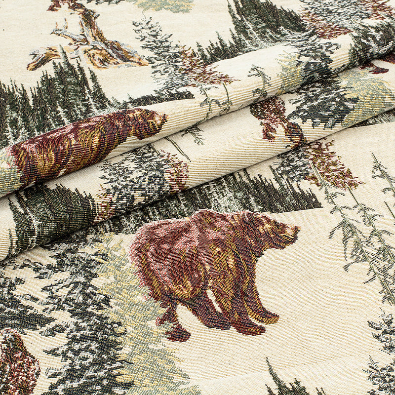 Vintage Art Snow Mountain Bear Animal Thick High grade Jacquard Fabric Skirt Handmade diy Pillow Sofa Cover Fabric 57" WIDTH