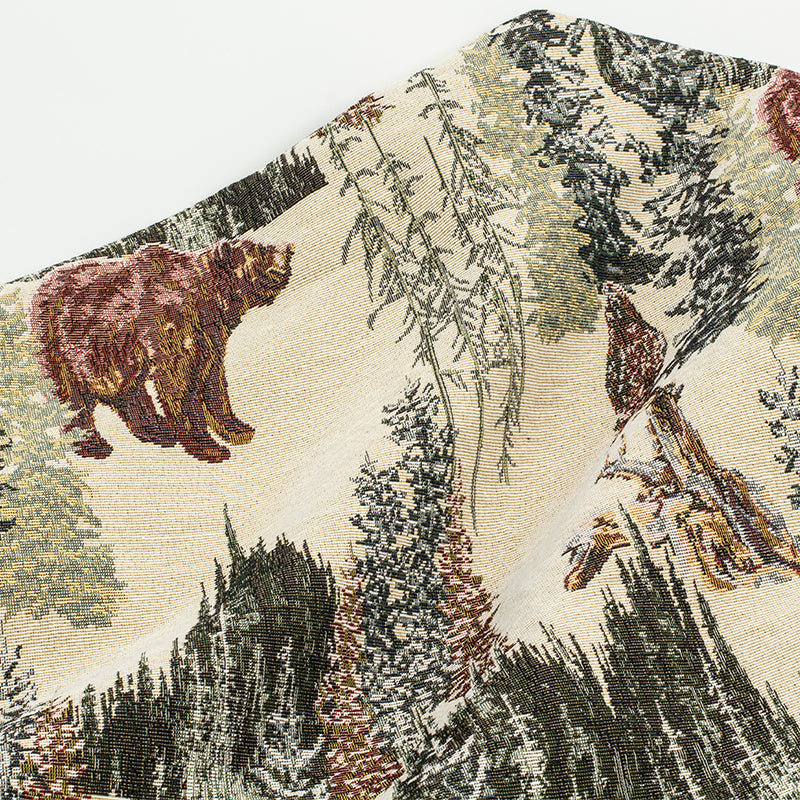 Vintage Art Snow Mountain Bear Animal Thick High grade Jacquard Fabric Skirt Handmade diy Pillow Sofa Cover Fabric 57" WIDTH
