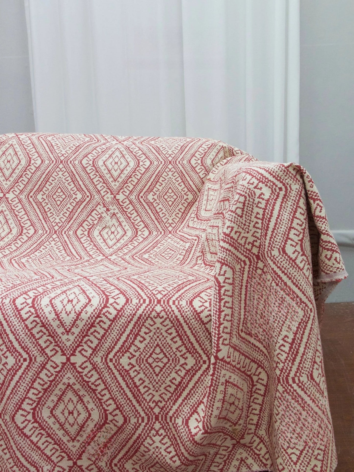Brick Red Cotton Ethnic Upholstery Fabric|Antique Farmhouse Fabric For Chair,Sofa,Couch|Easter Diamond Pattern Upholstery Fabric