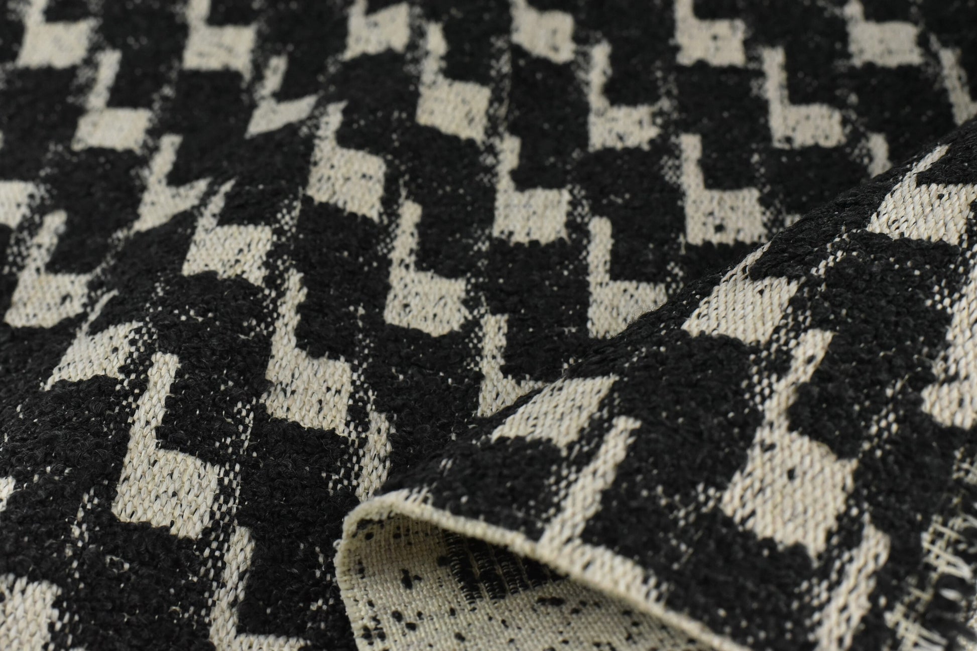 Geometric Pattern Heavy Duty Boucle Upholstery Fabric in Black and White|Cotton Blended Thick Furniture Upholstery Fabric For Chair Couch